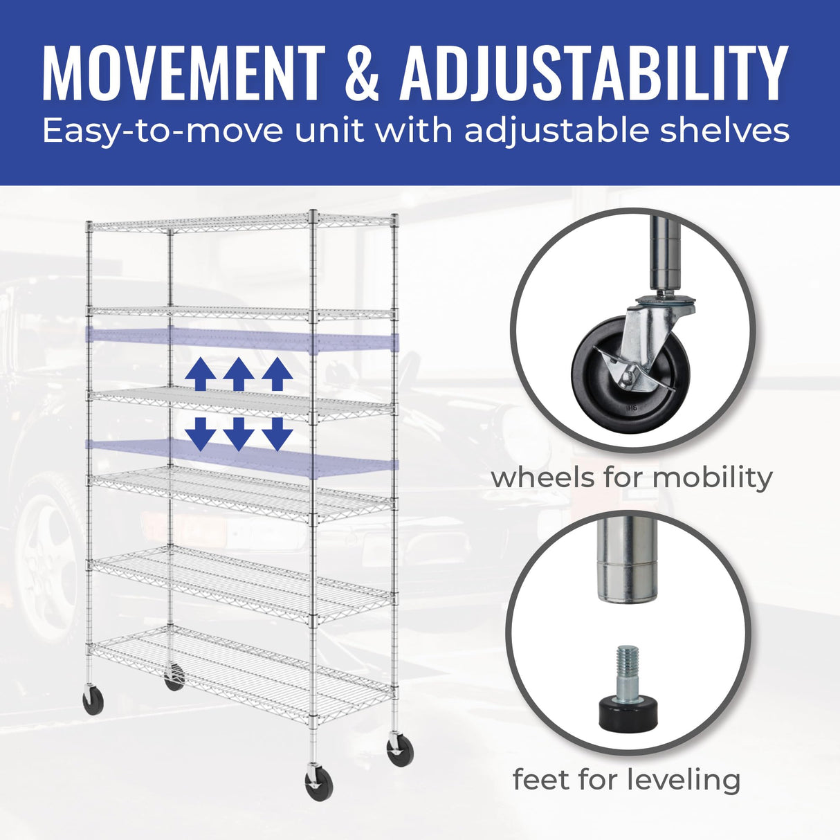 Heavy-Duty NSF Certified SafeRacks Storage Shelves with Wheels - Adjustable Steel Wire Shelving Unit SafeRacks