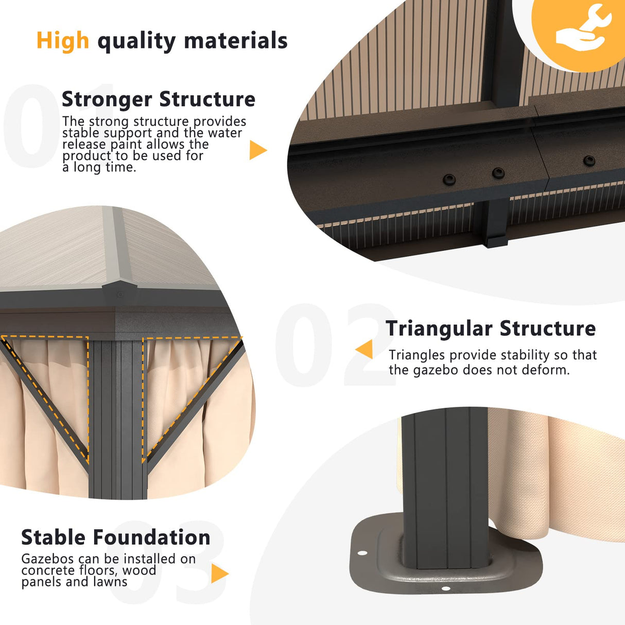 Jolydale 10'x12' Hardtop Gazebo, Double Roof Gazebo, Aluminum Frame Permanent Pavilion with Netting and Curtains, Outdoor Polycarbonate Gazebo, for Jolydale