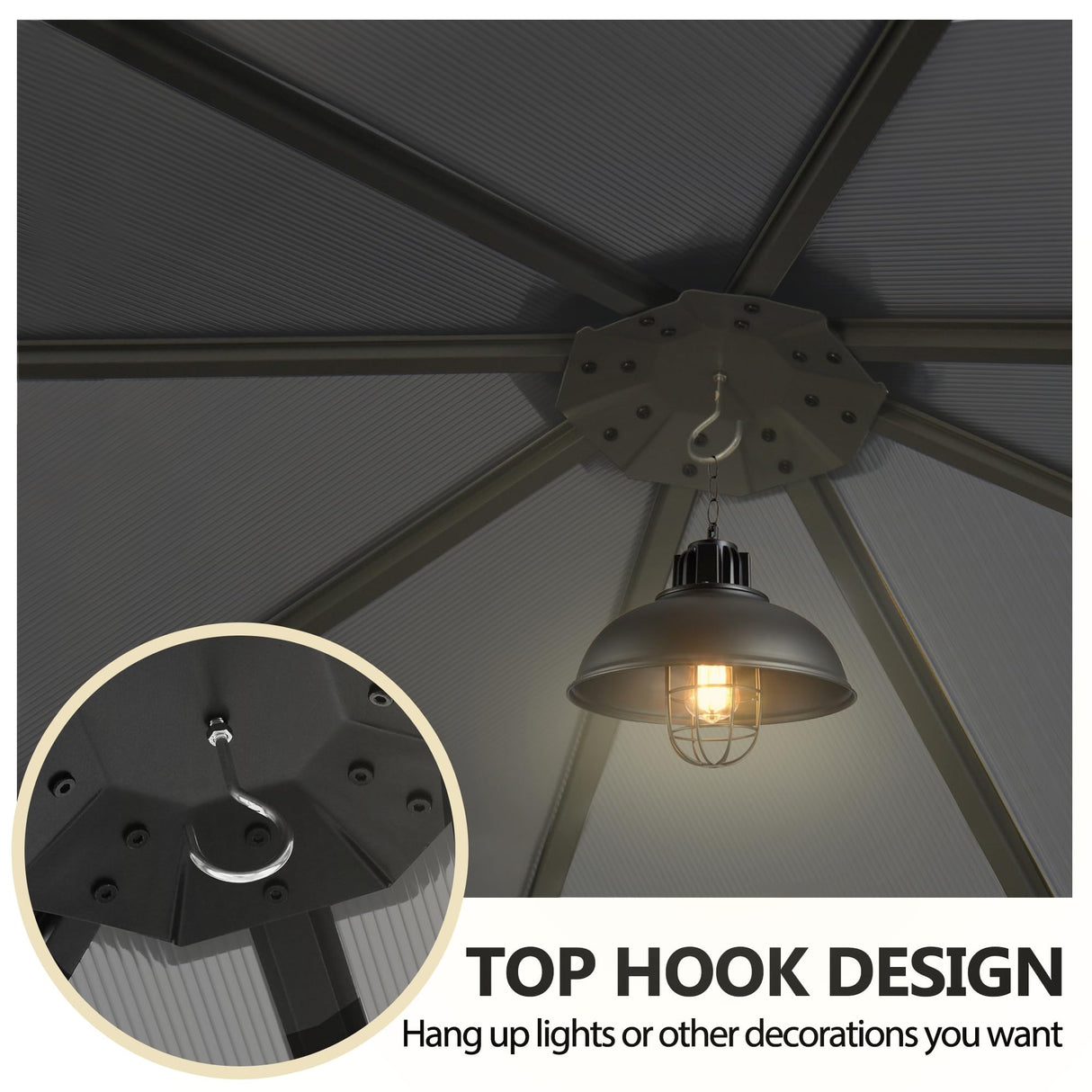 QZEN 10'x10' Hardtop Gazebo, Outdoor Polycarbonate Gazebo, Metal Frame Permanent Pavilion with Curtains & Netting for Backyard, Patio, Deck (10'x10' QZEN