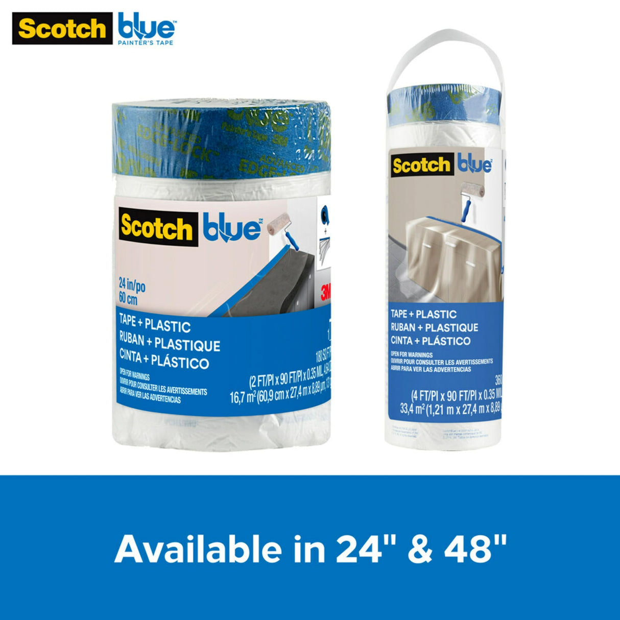 Scotch Painter's Tape Blue Pre-taped Painter's Plastic, Unfolds to 24 inches x 30 yards, PT2093EL-24 Scotch