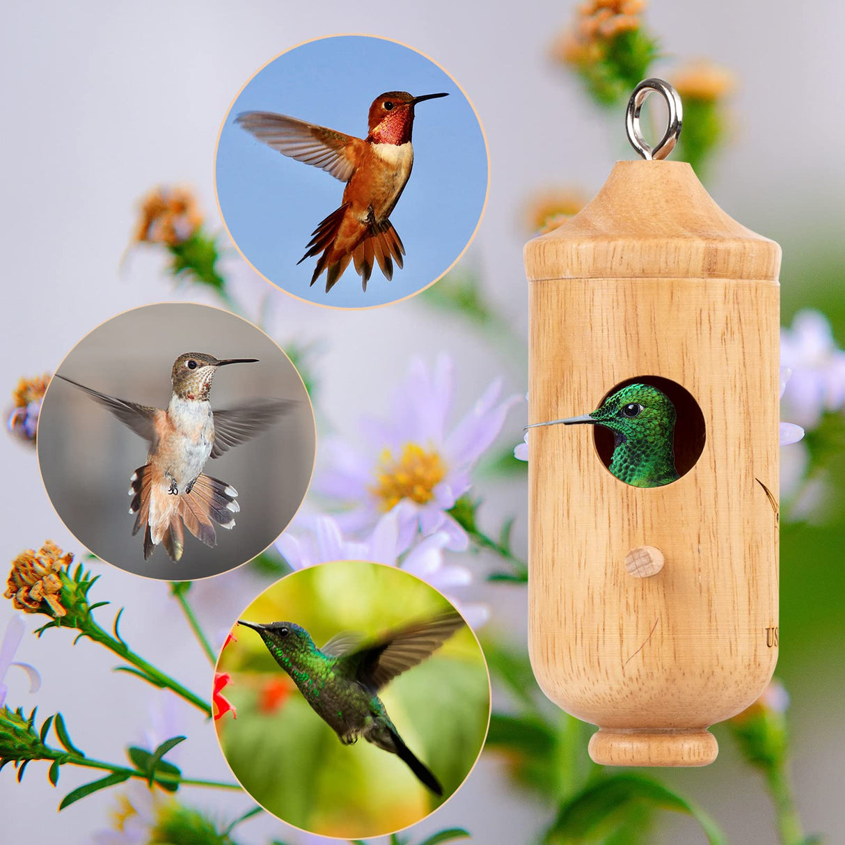 Hummingbird House, Wooden Hummingbird Houses for Outside for Nesting, Birdhouses for Outside, Home Garden Decoration, Gardening Gifts, 2 Pack DNZRONK