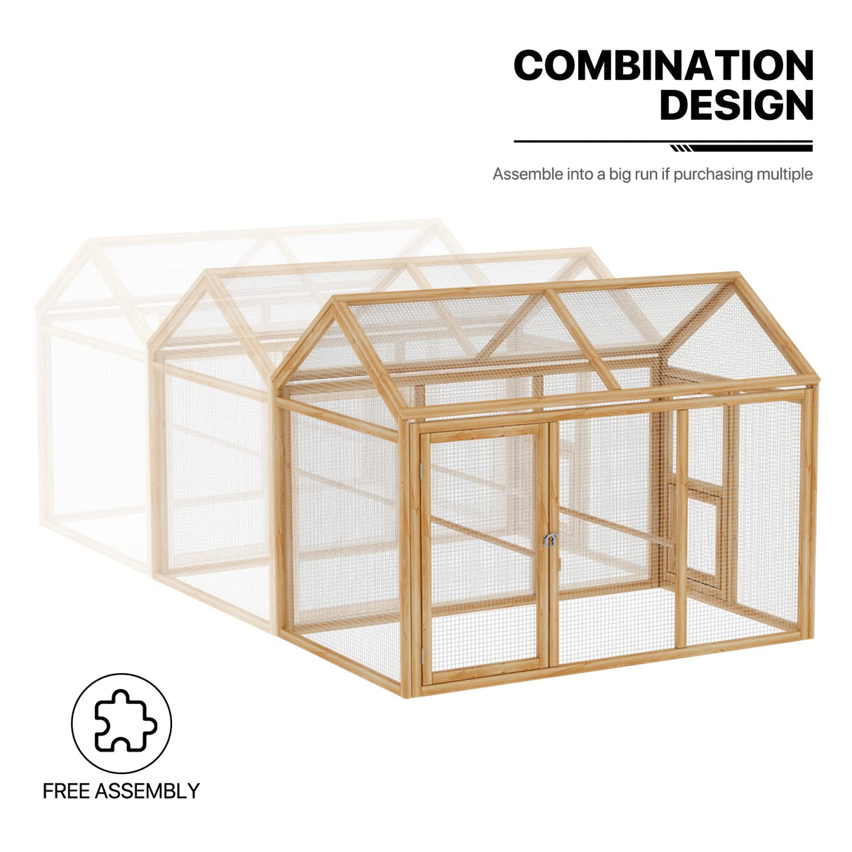 MoNiBloom Outdoor Chicken Coop Large Hen House Poultry Cage with Roosting Rods, Farmhouse Backyard Wood Rabbit Hutch Small Pets Playpens Spire Shaped MoNiBloom