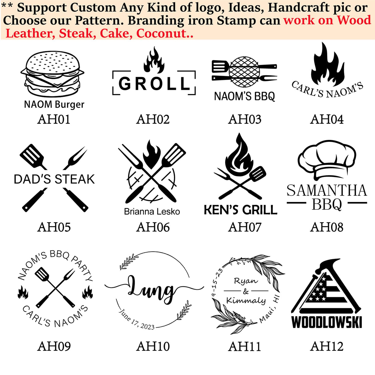 KRAMLON Custom Food Branding Iron Stamp for Burgers & Steaks with Wood Handle (2 inches) KRAMLON