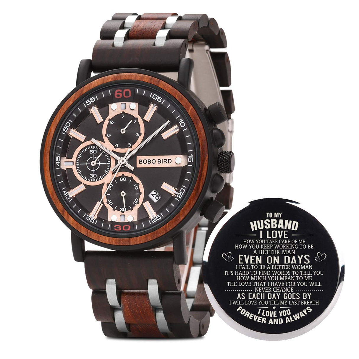 BOBO BIRD S18-1 Personalized Engraved Wood Watch Customized Wooden Watches for Husband Boyfriend Birthday Anniversary (Husband-1) BOBO BIRD
