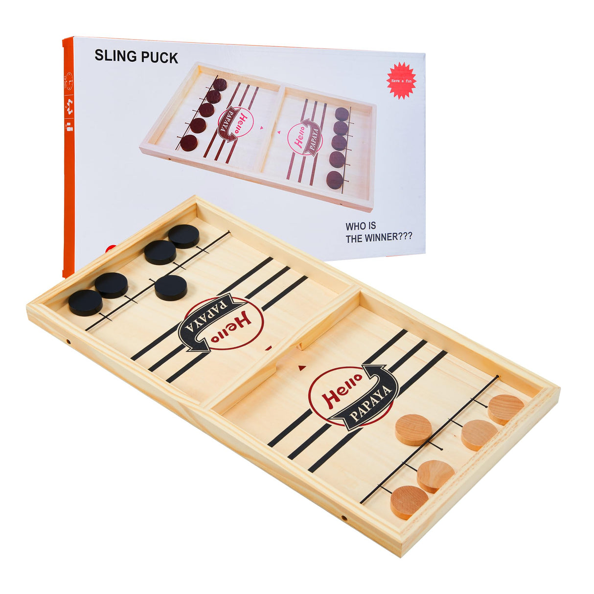 HELLO PAPAYA Fast Sling Puck Game,Wooden Hockey Game,Super Foosball Table,Desktop Battle Winner Slingshot Game,Parent-Child Interaction Family Games HELLO PAPAYA