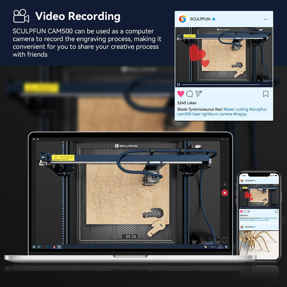 SCULPFUN CAM500 Lightburn Camera,Lightburn Camera for Laser Cutter Precise Positioning,HD Recording,Industrial Camera for Laser Engraver,Working SCULPFUN