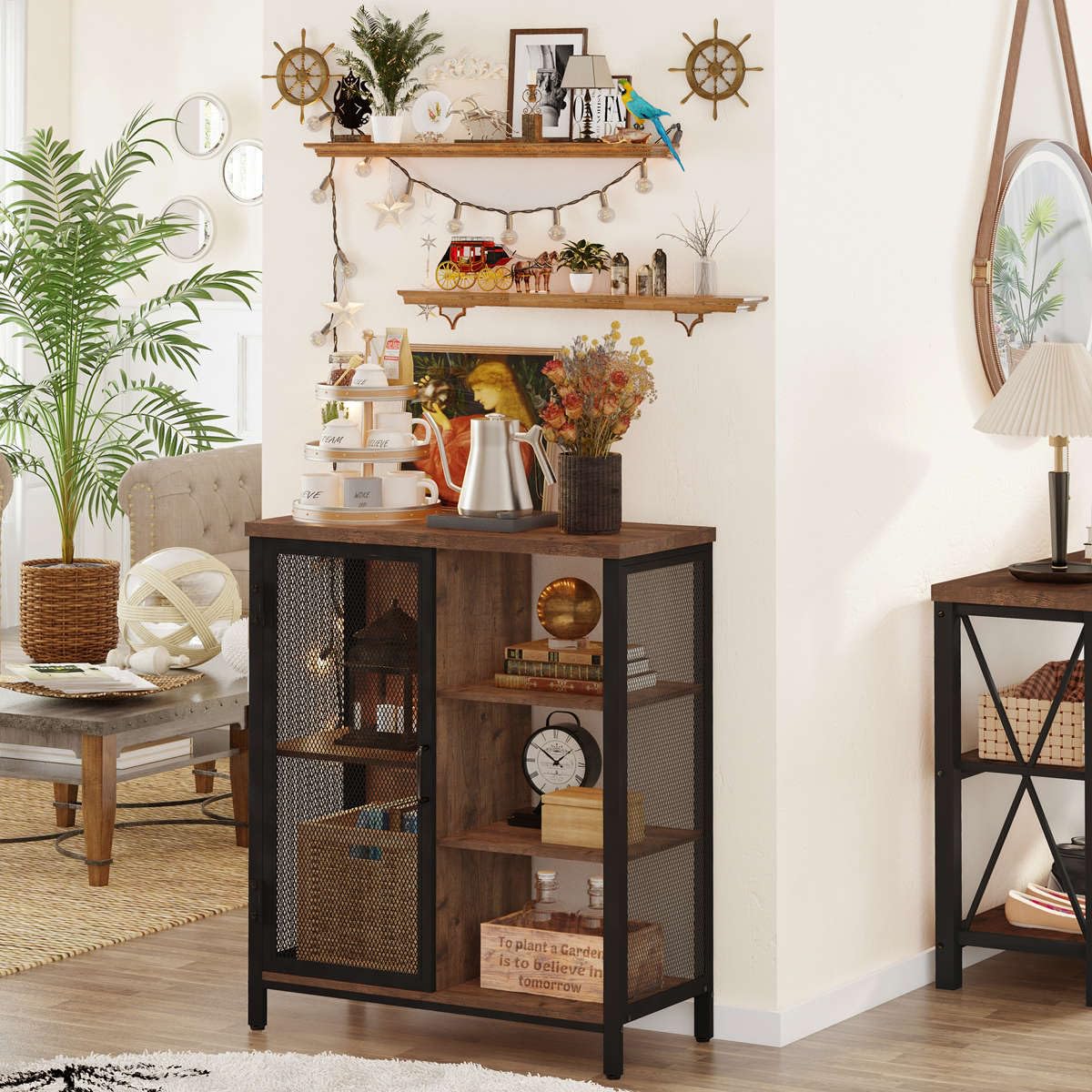 Farmhouse Coffee Bar Cabinet by BON AUGURE – Rustic Oak Storage Sideboard for Kitchen and Dining Room BON AUGURE