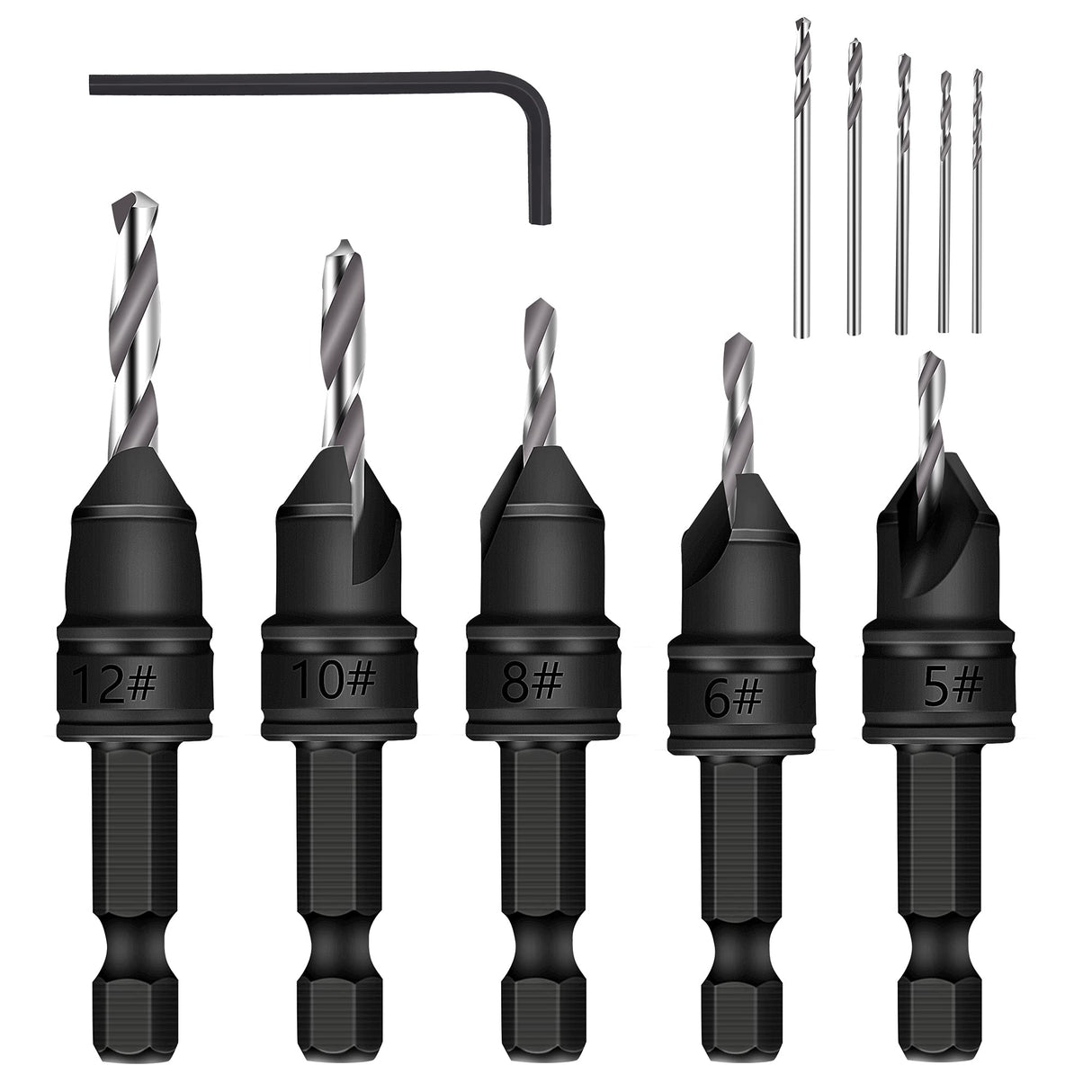 MulWark 82° Countersink Drill Bit Set incl. 5pcs Free Replaceable HSS Drill Bits for Wood|3/8" Quick-Change -Chamfered Adjustable Drilling Tool Kit MULWARK