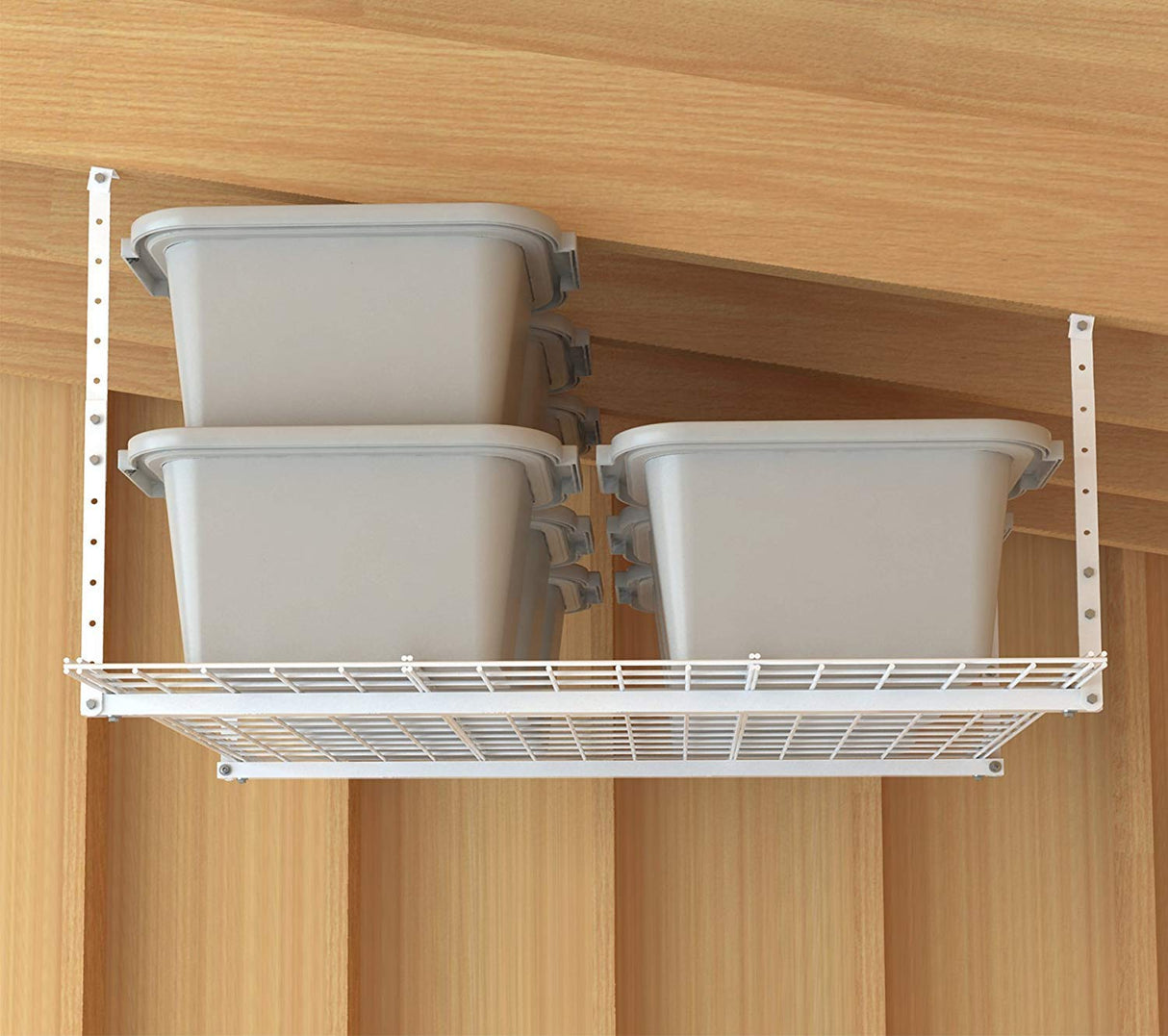 Hyloft 00540 45-Inch x 45-Inch Overhead Steel Garage Storage System, Adjustable Ceiling Mount Storage Rack, 250 Pound Weight Capacity, White HyLoft