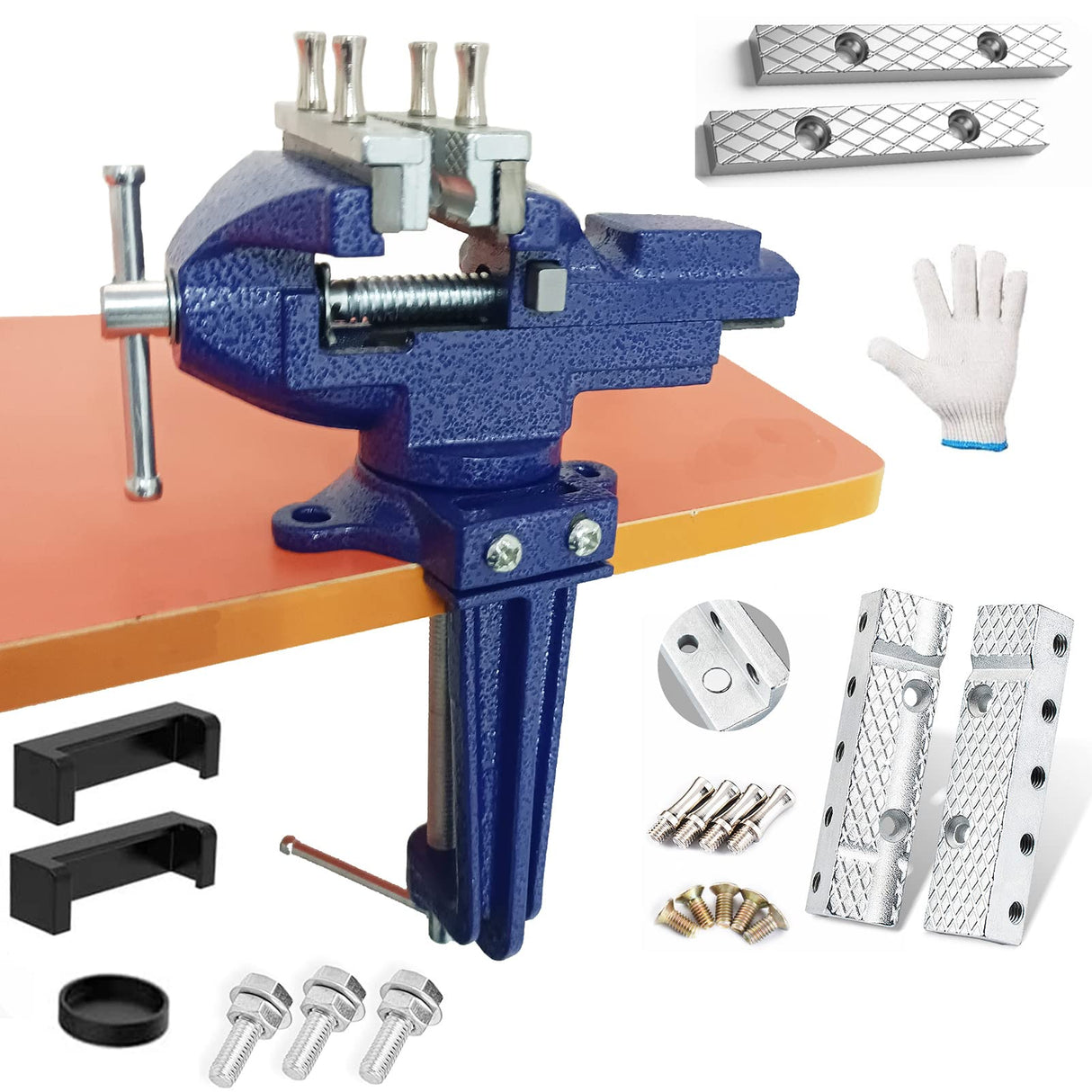MYTEC Bench Vise or Table Vise, multifunctional jaw, multi-functional Combined Vise with Quick Adjustment, Universal Rotate 360° Work Clamp-On Vise, MYTEC