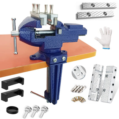 MYTEC Bench Vise or Table Vise, multifunctional jaw, multi-functional Combined Vise with Quick Adjustment, Universal Rotate 360° Work Clamp-On Vise,