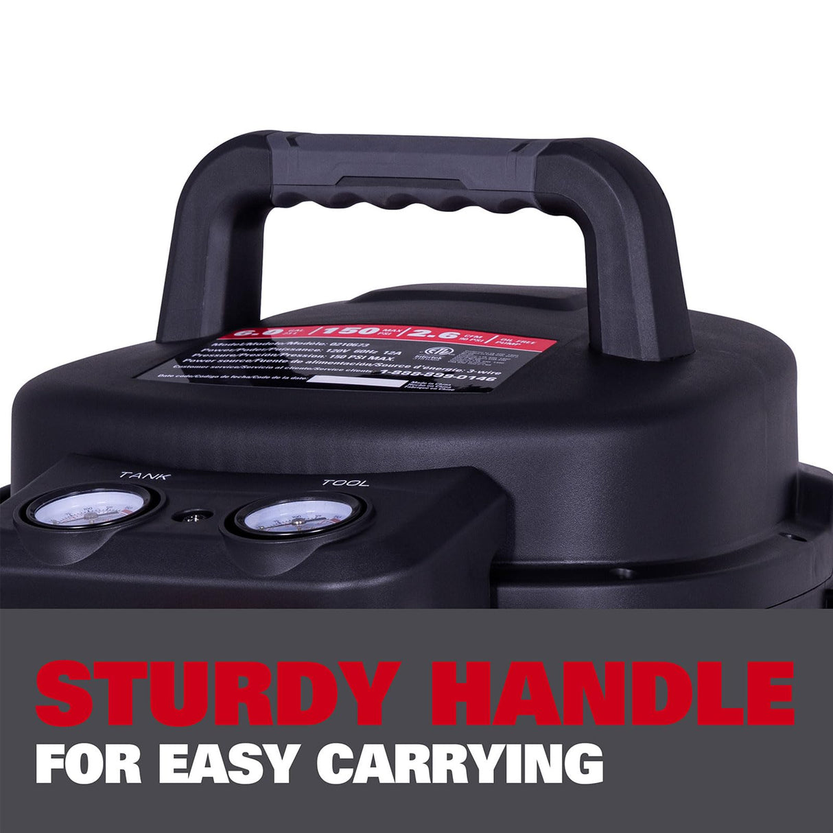 ECOMAX Air Compressor, Portable Air Compressor, 6 Gallon, Pancake Air Compressor, Max 150 PSI, 2.6 CFM @90 Psi, Oil Free Small Electric Air ECOMAX