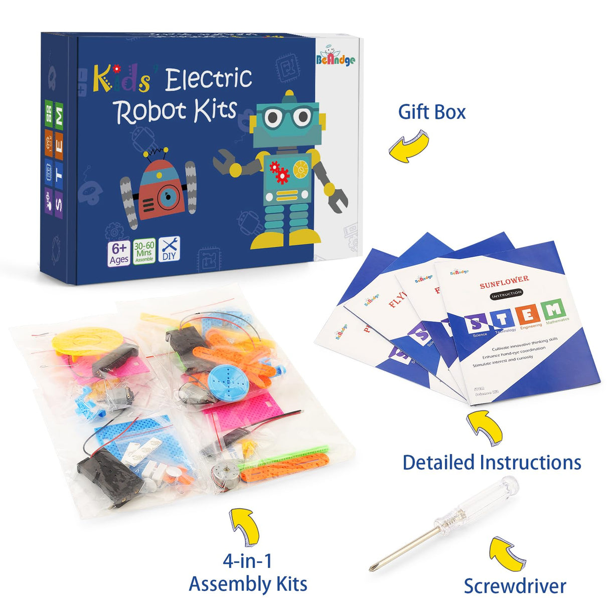 STEM Kit for Girls, Kids Crafts 8-12 Boys, Science Projects Activities Electronic Building Kits 6-8, 4-in-1 Craft Sets for Girl Engineering Toys, DIY BeAndge