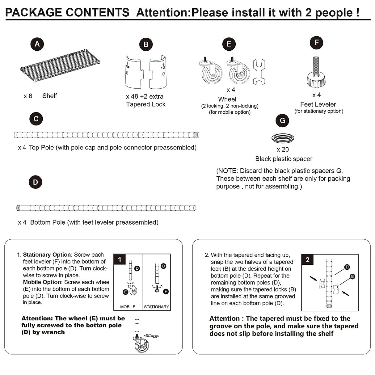 Wire Shelving Unit, Metal , with Wheels 6 Tier 2100lbs 48in L×18in W×82in H Storage Shelves Height Adjustable NSF Heavy Duty Steel Shelf Movable for TYNB