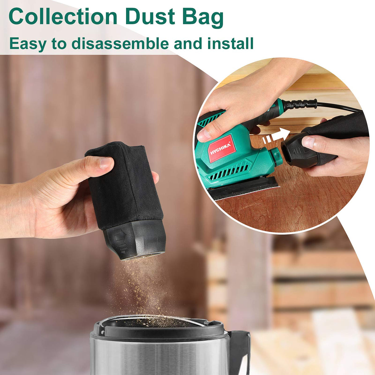 HYCHIKA Detail Sander, 14,000 OPM Compact Electric Sander Tool with 12 Pcs Sandpapers,Efficiency Dust Collection System,Suitable for Tight Spaces HYCHIKA BETTER TOOLS FOR BETTER LIFE