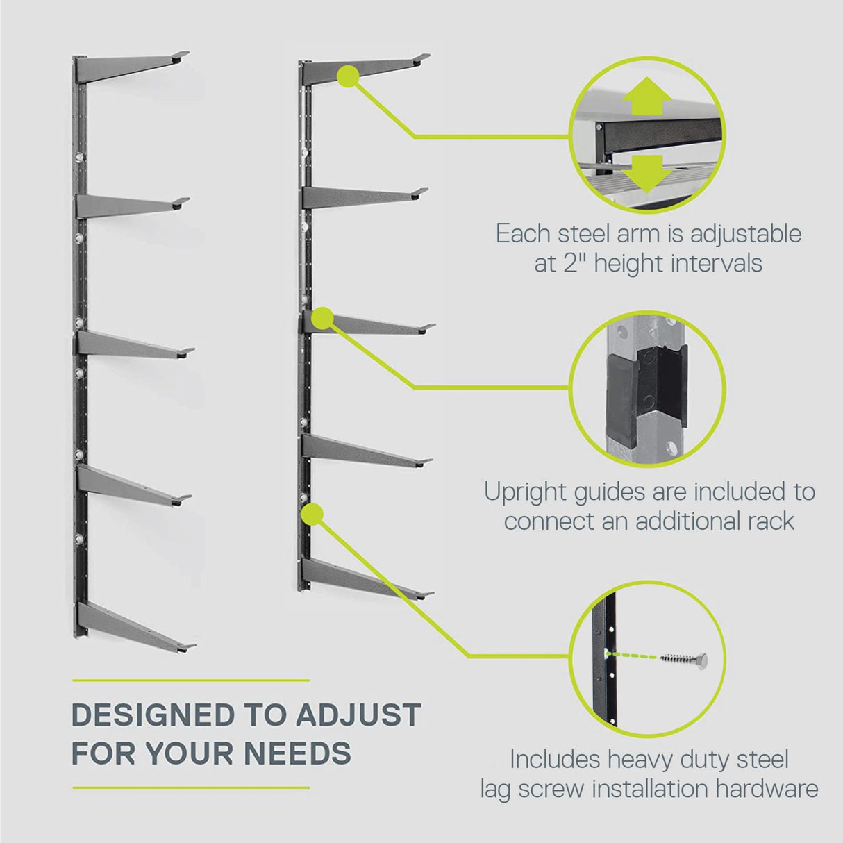 Heavy Duty Wood and Lumber Storage Rack (2-Pack), Holds Up To 960 lbs - Easy to Install Mounted Rack - Steel Construction Storage Solution For Delta Cycle & Home