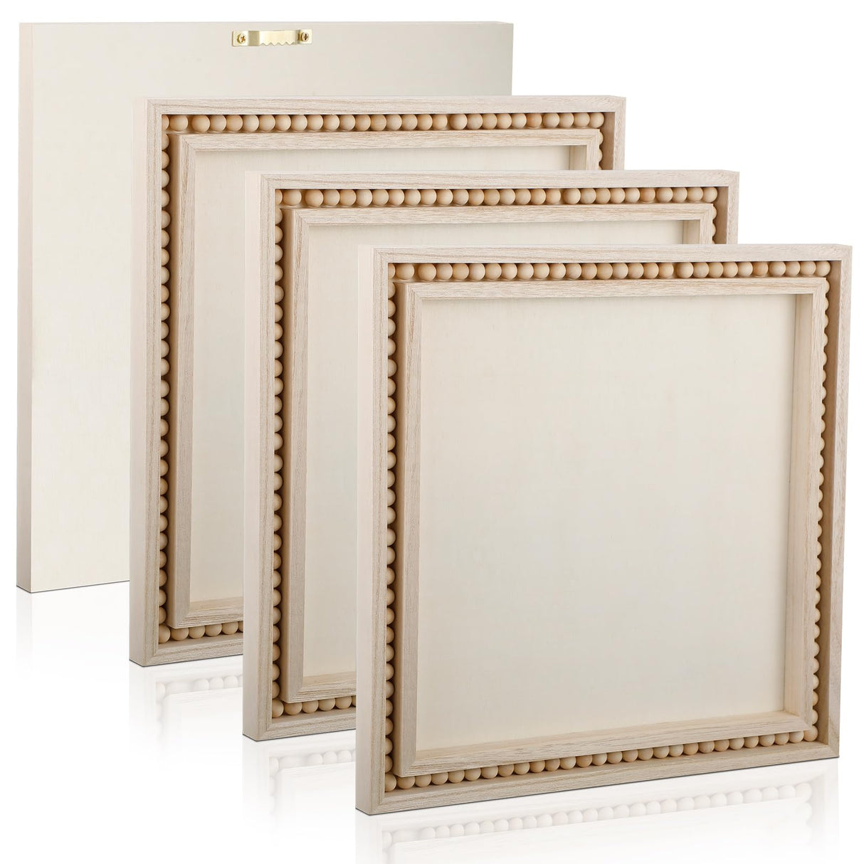 Wenqik 4 Pack Wood Beaded Blank Plaques Rustic Boho Style Blank Wood Panels for Painting DIY Signs Framing Shadow Box Tray Crafts (12 x 12 Inch) Wenqik