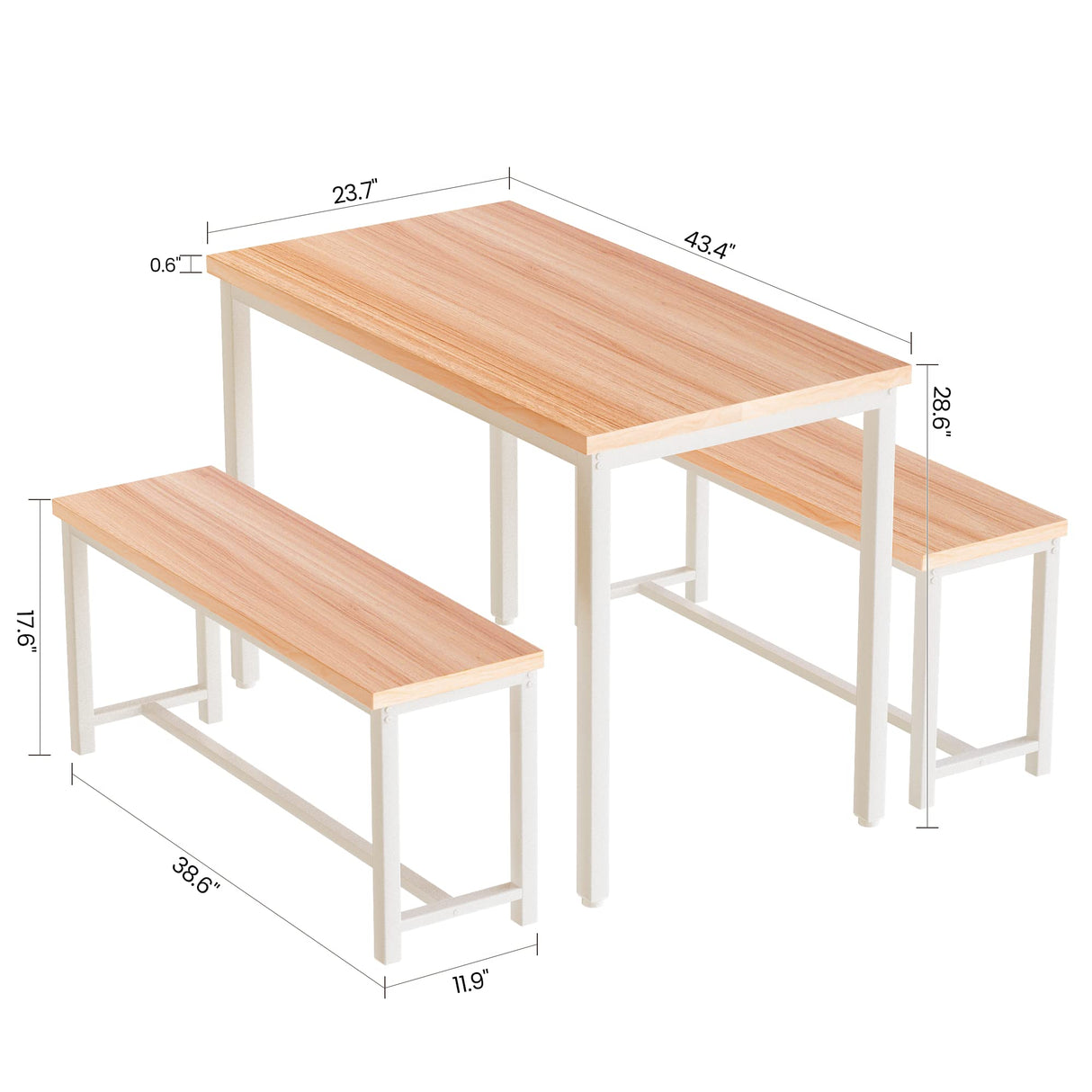 Recaceik Dining Table Set for 4 Kitchen Table Set with 2 Dining Benches, 3 Piece Farmhouse Dining Room Table Set Industrial Breakfast Nook Table Set Recaceik