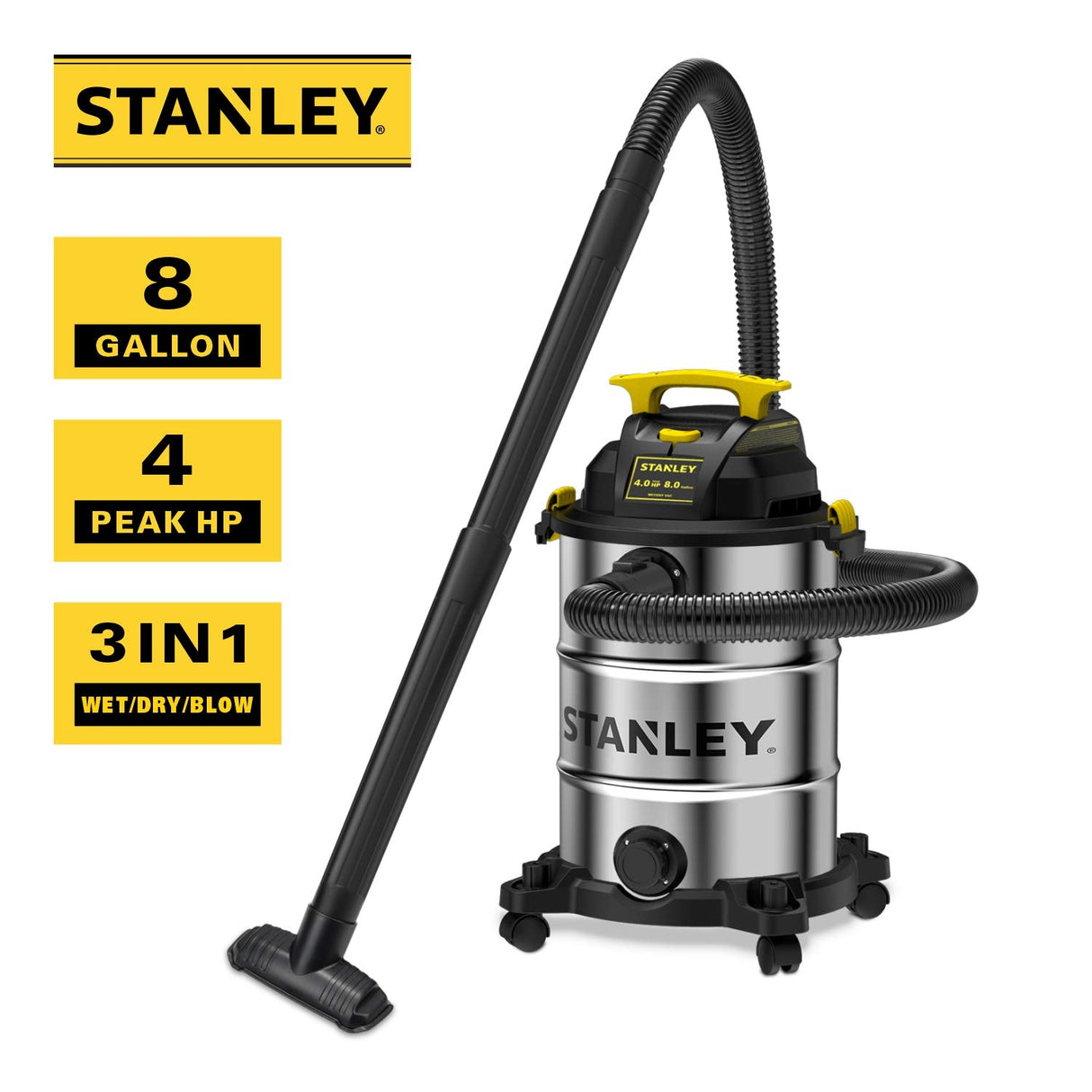 Stanley SL18117 Wet/Dry Vacuum, 8 Gallon, 4 Horsepower, 4.0 HP, Silver Stanley