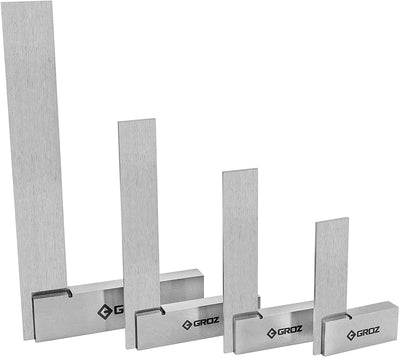 Groz 4-Piece Machinist Steel Square Set | 2-in, 3-in, 4-in & 6-in Squares | 48-72 Micron Squareness | Hardened Steel | for General Purpose, Machinery