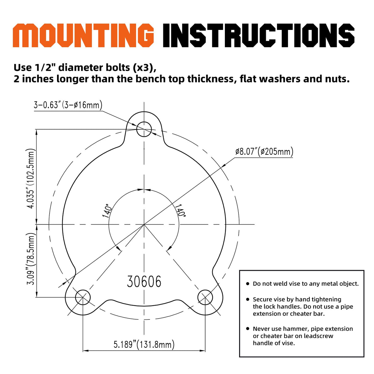 Forward 6-Inch Bench Vise Ductile Iron with Channel Steel and 360-Degree Swivel Base HY-30606-6In (6") Forward