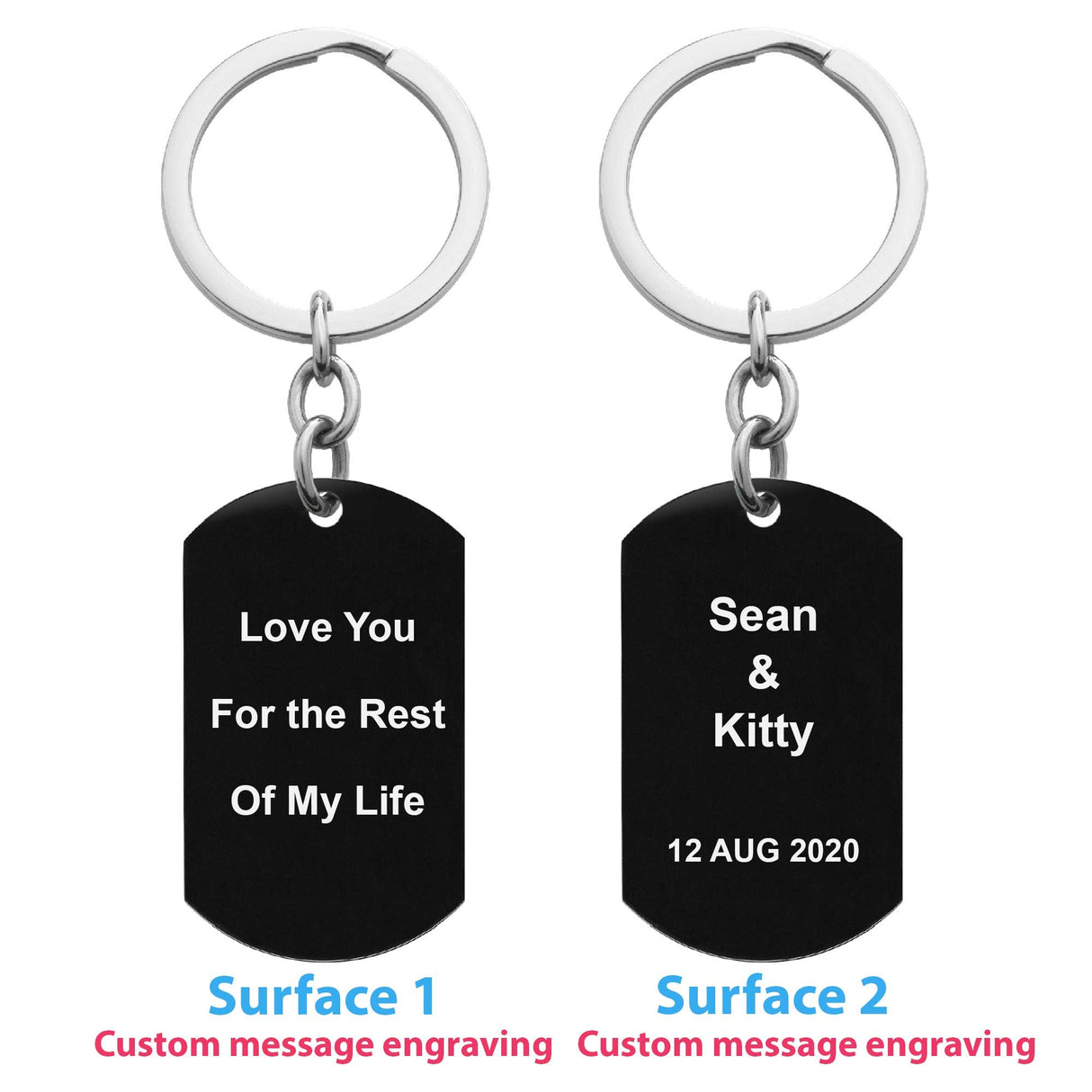 Queenberry Two Sides Personalized Text Name Laser Engraving Stainless Steel Custom Dog Tag Key Chain - Handmade Queenberry