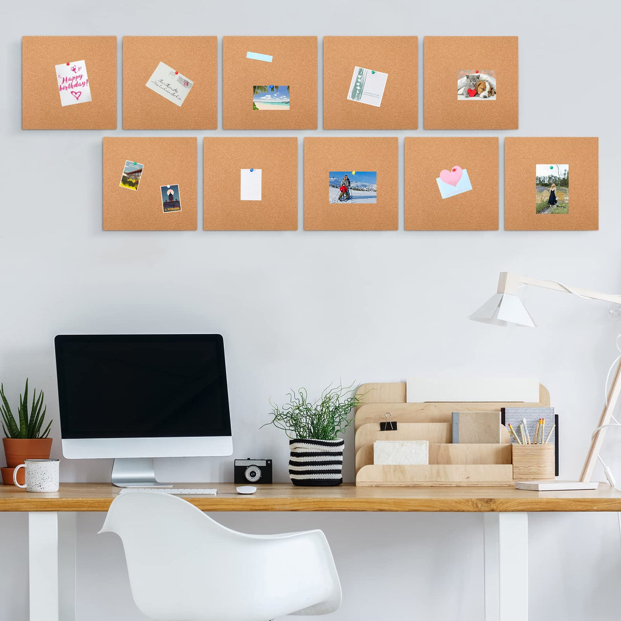 Kosiz 30 Pack Cork Board for Wall 12" x 12", 1/4" Thick Square Cork Board Tiles Brown Bulletin Corkboards with 150 Self Adhesive for Office Home and Kosiz