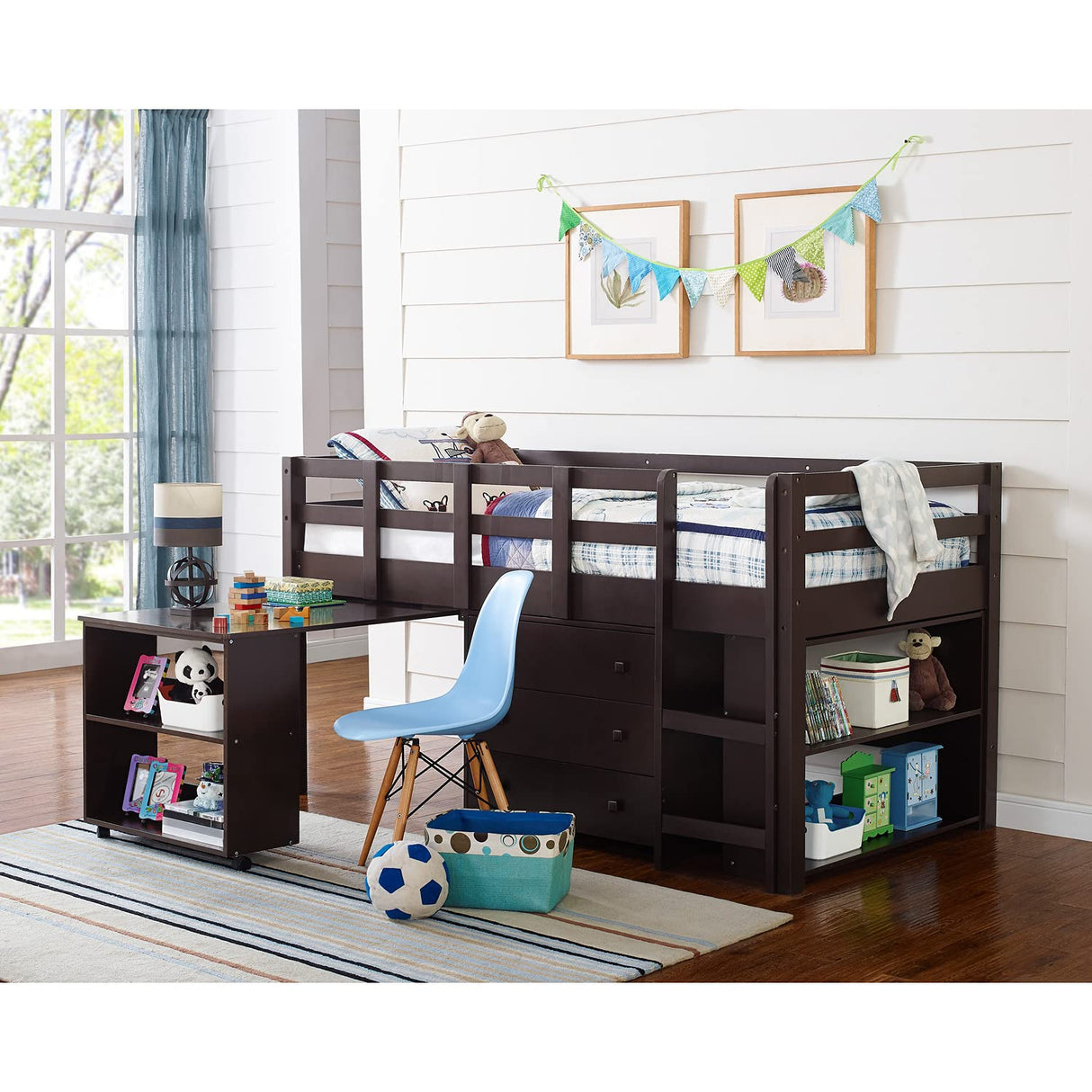 Naomi Home Twin Loft Bed with Desk and Storage - Space-Saving Kids Bed in Espresso Naomi Home