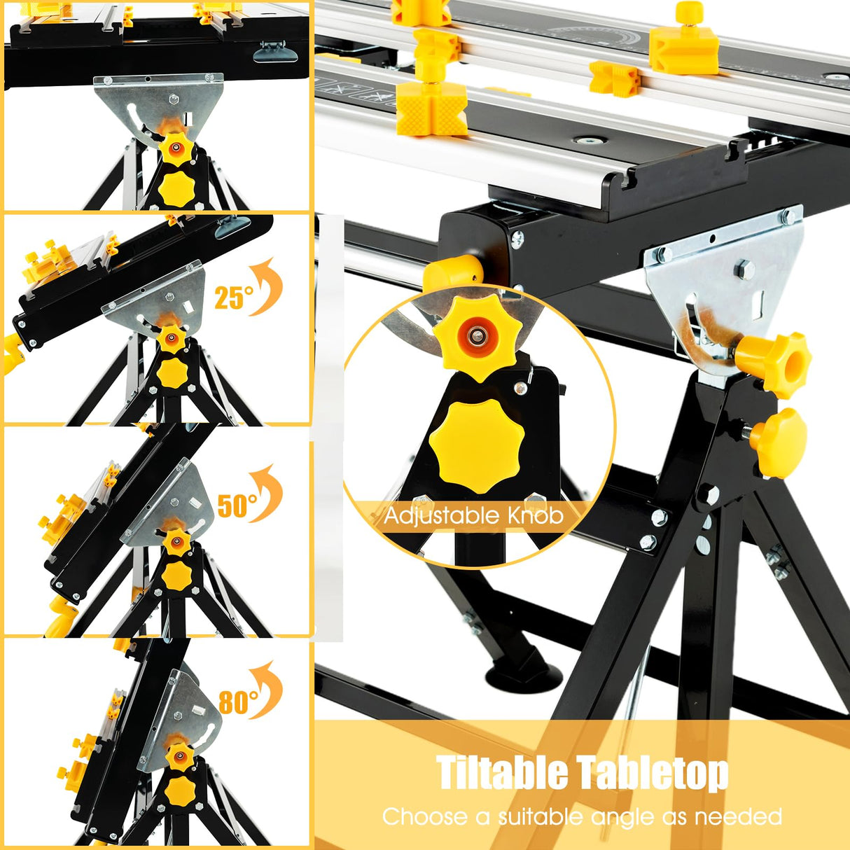 Toolsempire Portable Workbench, Folding Work Bench and Vise with 2 Rotary Handles, 7-Level Adjustable Height, 8 Sliding Clamps, Tiltable & Extendable Toolsempire