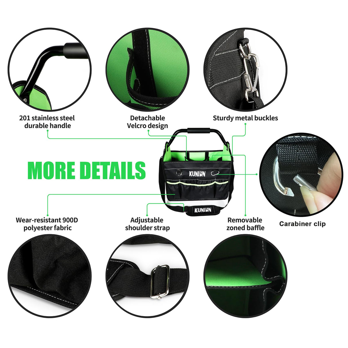 KUNLUN 17-Inch Open Top Tool Bag, Electrician Tool Bag, Tool Tote Bag Organizer for Easy Tool Access, 33 Pockets Foldable Tool Carrier with Rotating KUNLUN