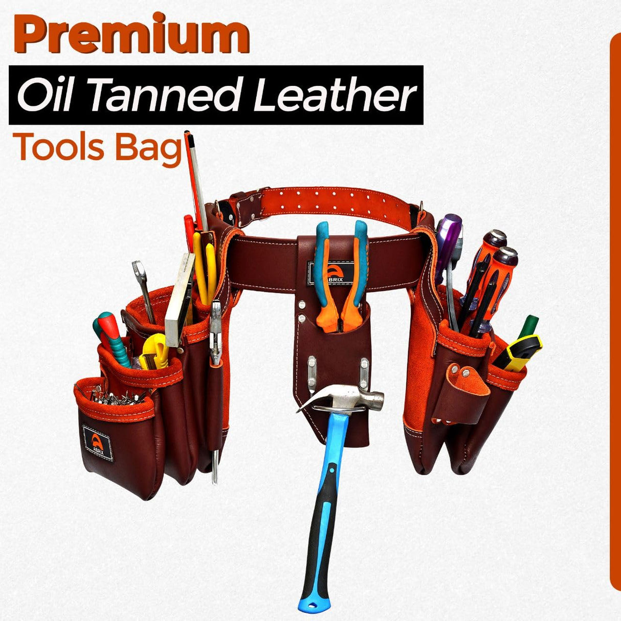 ABRIX Premium Oil Tanned Leather Tool Belt,PRO-280 Tool Pouch,Heavy Duty Leather Tool Belt, Tool Bag 28 Pockets,Tool Belt/Pouch For Framer (Maroon Abrix