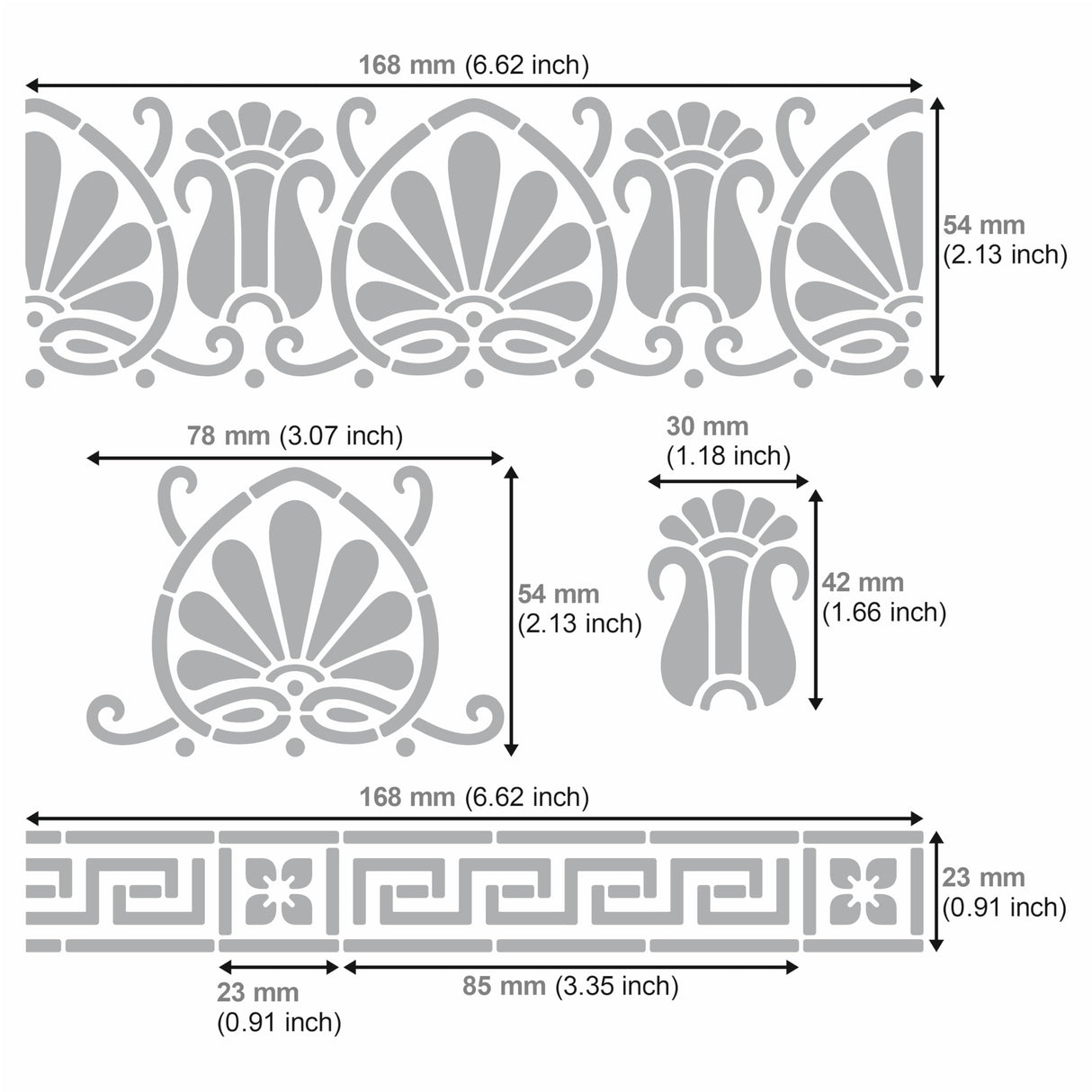 Aleks Melnyk No.328 Metal Stencil, Ancient Greek Fret and Roman Ornament, Meander, Palmette Motif, Border, Patterns, Small Stencil, 1 PC, Template Aleks Melnyk
