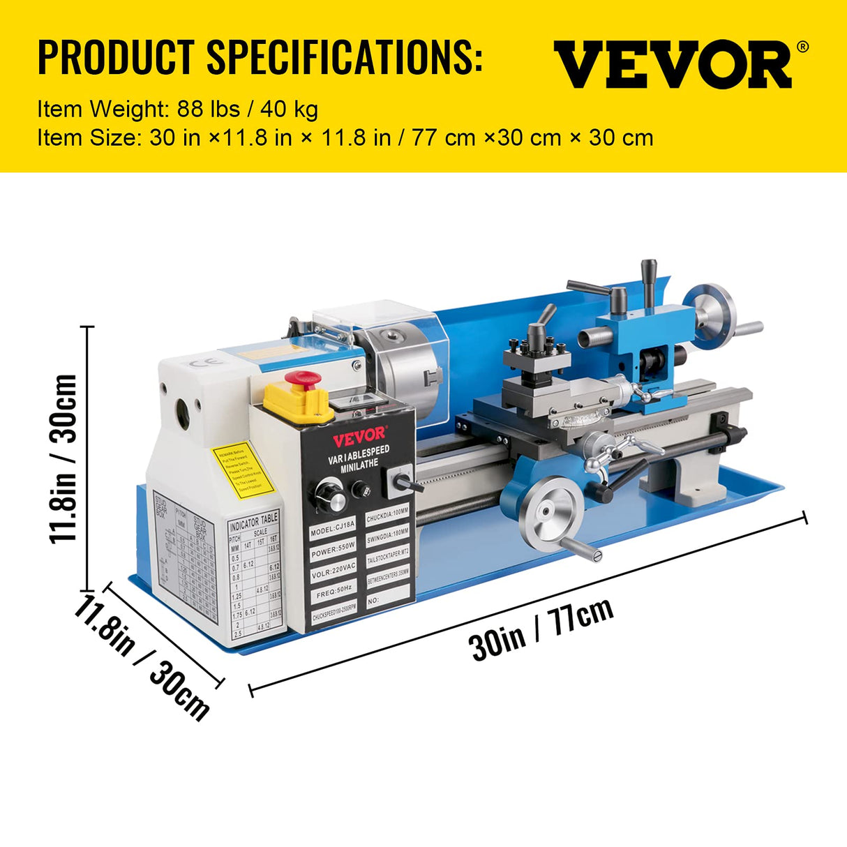 VEVOR Mini Metal Lathe, 7"x14" Benchtop Metal Lathe, 550W Variable Speed 2250RPM Metal Lathe, with 3-jaw Chuck CNC Mini Lathe Machine, Precision Mini VEVOR