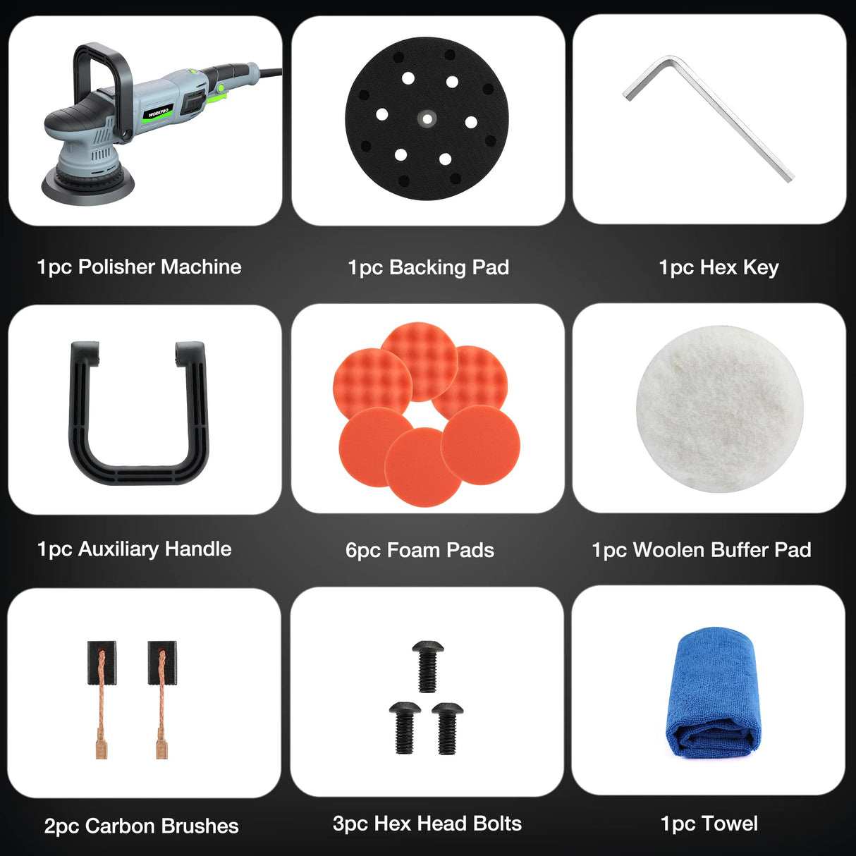 WORKPRO Buffer Polisher, 6-inch 1080W Dual Action Random Orbital Polish Kit for Car Detailing, 6 Variable Speed DA Polisher with Backing/Woolen/Foam WORKPRO