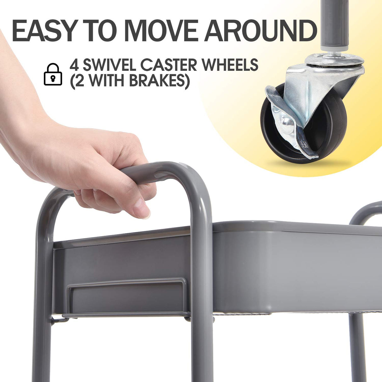 TOOLF 3-Tier Rolling Cart, Metal Utility Cart with Lockable Wheels, Storage Craft Art Cart Trolley Organizer Serving Cart Easy Assembly for Office, TOOLF