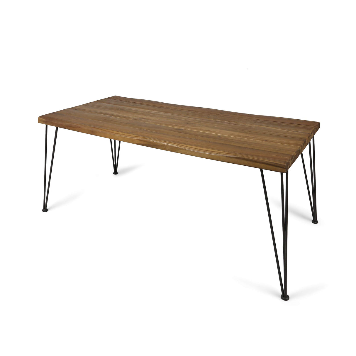 Christopher Knight Home Kama Patio Dining, Rectangular, 72", Acacia Wood Table Top, Rustic Iron Hairpin Legs, Teak Finish, Metal Christopher Knight Home