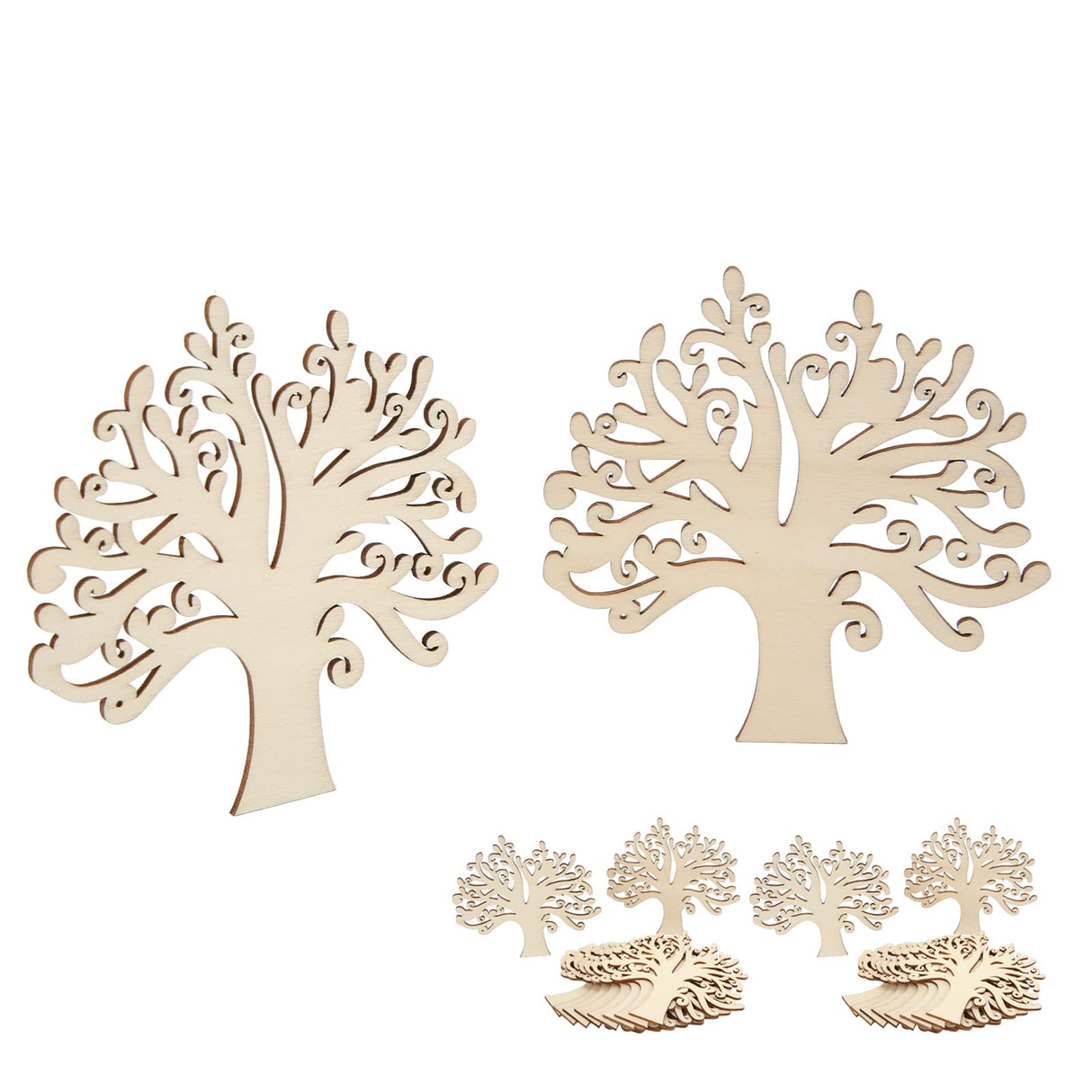 20pcs Blank Wooden Family Tree, Wood Cutout Unfinished Wood Crafts Tree Embellishments for Family Tree Weddings Christmas Ornaments HERCHR