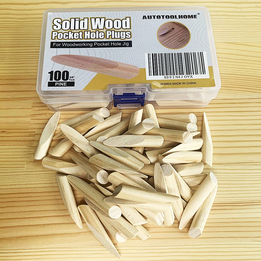 AUTOTOOLHOME 100 Pack Solid Wood Pocket Hole Plugs Pine for Pocket Hole Jig Woodworking Tool with a Storage Case(100) AUTOTOOLHOME