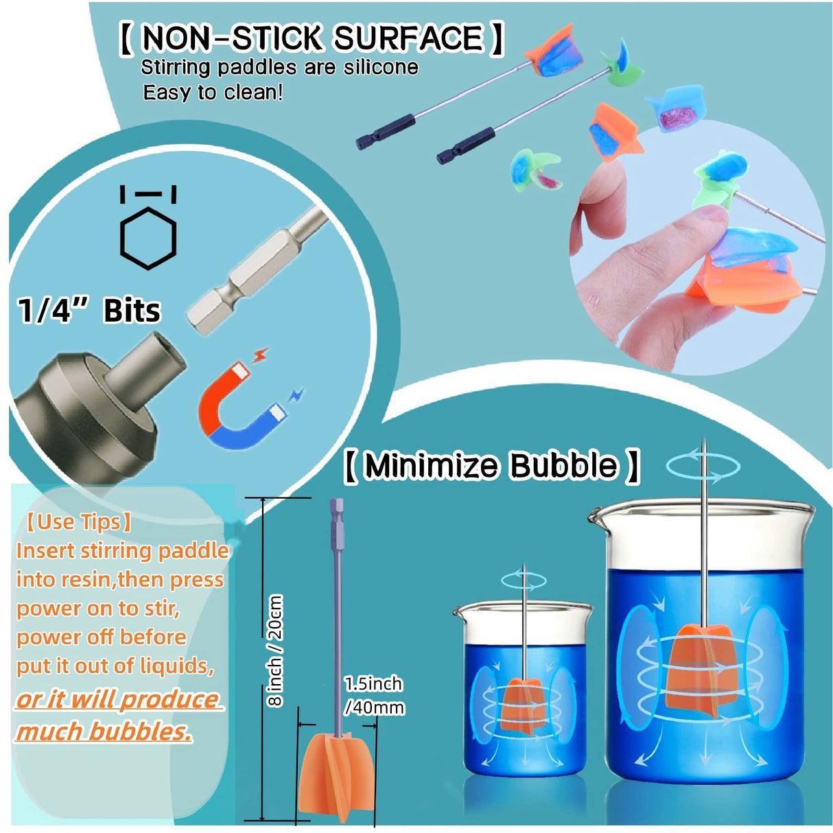 Silicone Resin Mixer Epoxy Mixer Paddles,Reusable Reusable Paint and Resin Mixer Paddle to Mix,Mixer for Drill Paint Mixer/Paint Stirrer for Mixing LFSUM