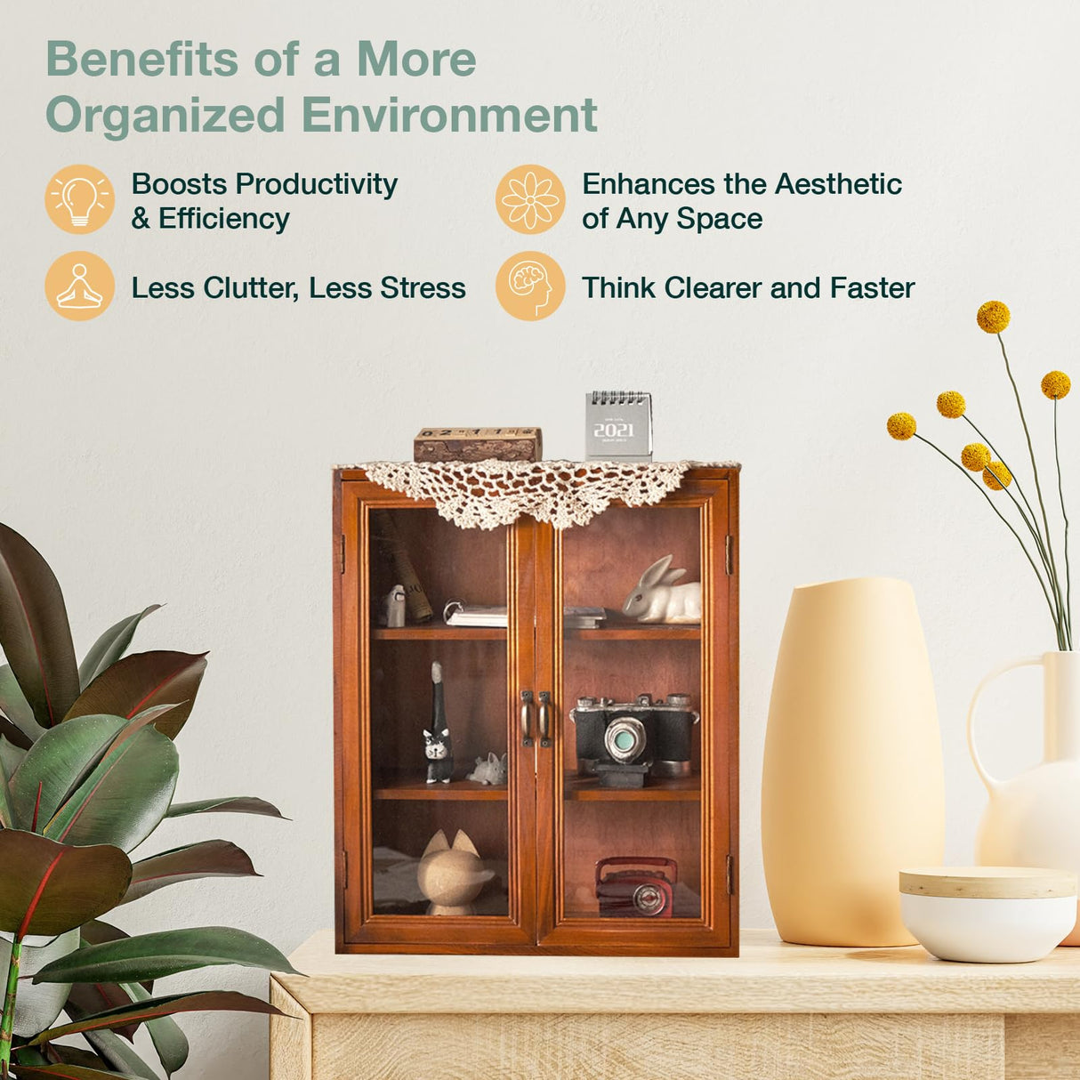 Wall Mount Storage Display Cabinet with Clear Display Doors - 12”x14”x5” Pantry Storage Hanging Cupboard - 3-Level Cover Cabinet with 2 Metal Handles Woodaholic