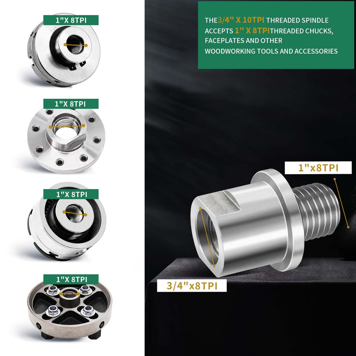 HAowosi Lathe Headstock Spindle Adapter,Converts 3/4" x 10TPI to 1" x 8TPI for Woodworking Lathe HAowosi