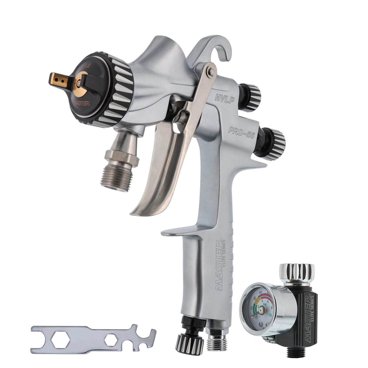 Master Elite High-Performance PRO-55 Series HVLP Pressure Feed Spray Gun with 1.2mm Tip - Ideal for Automotive Basecoats, Clearcoats, Primers, Master Airbrush