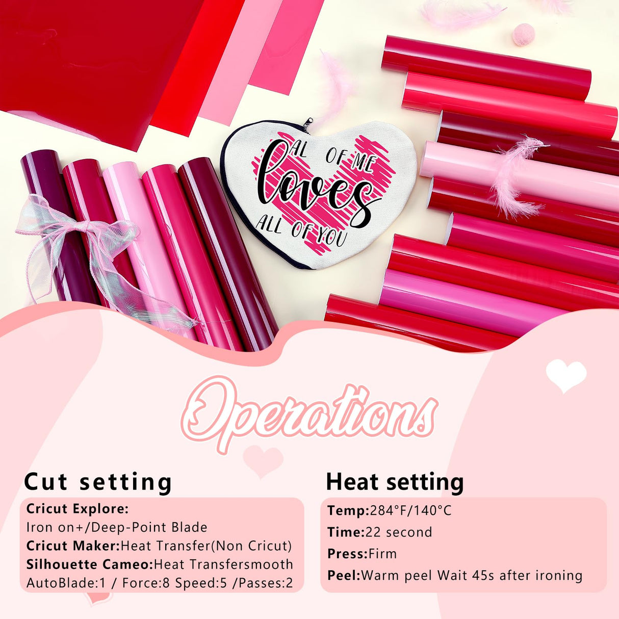 Tintnut Pink HTV Heat Transfer Vinyl - 18 Sheets 12 x 10inches Light Pink Heat Transfer Vinyl Rose Pink HTV Iron on Vinyl for T-Shirts Compatible Tintnut