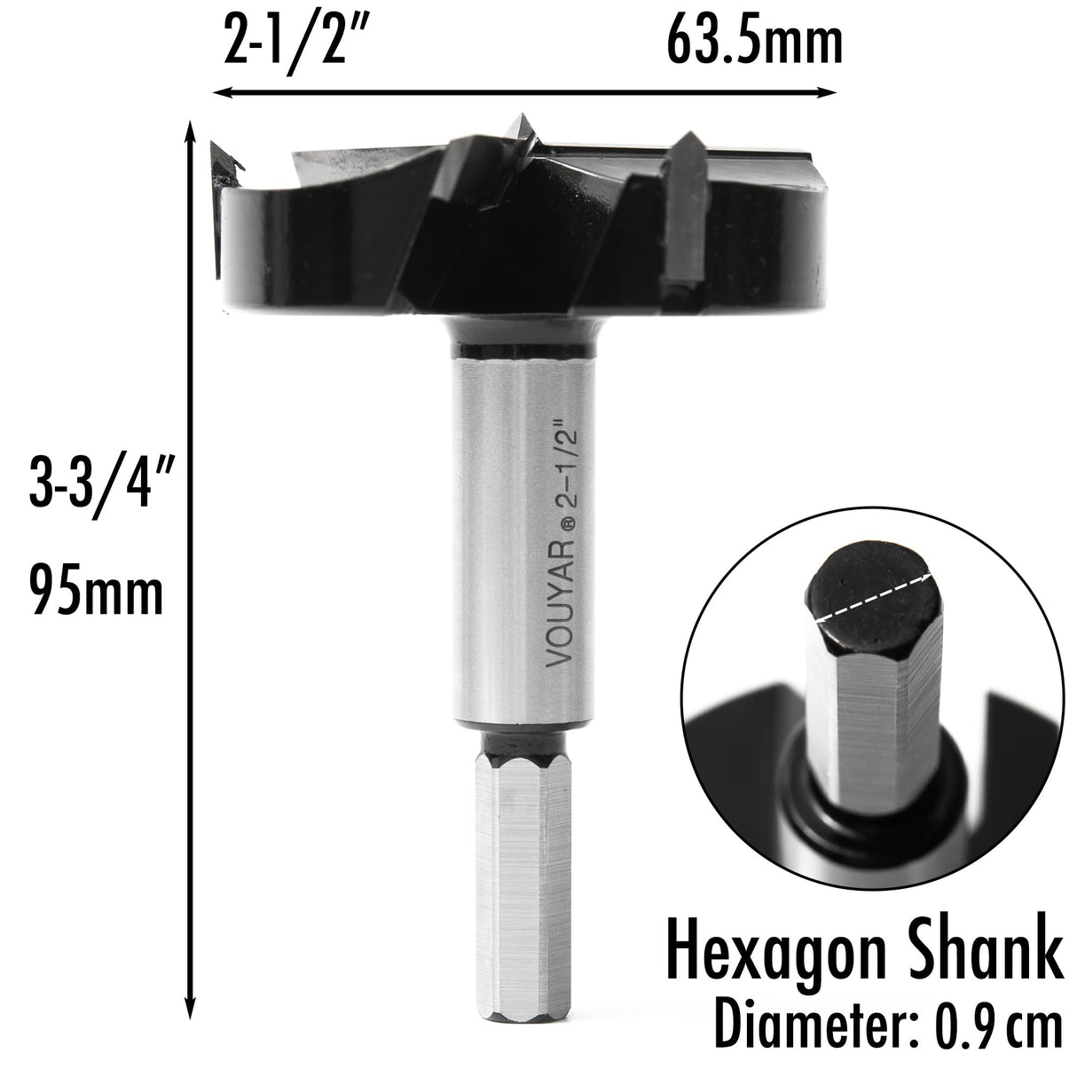 Vouyar 2-1/2 Inch Forstner Drill Bit, Triple-Flute Carbide Tipped Forstner Bit for Hard Wood, Soft Wood, Veneered Plywood, Plastic, Drilling Hole Saw Vouyar