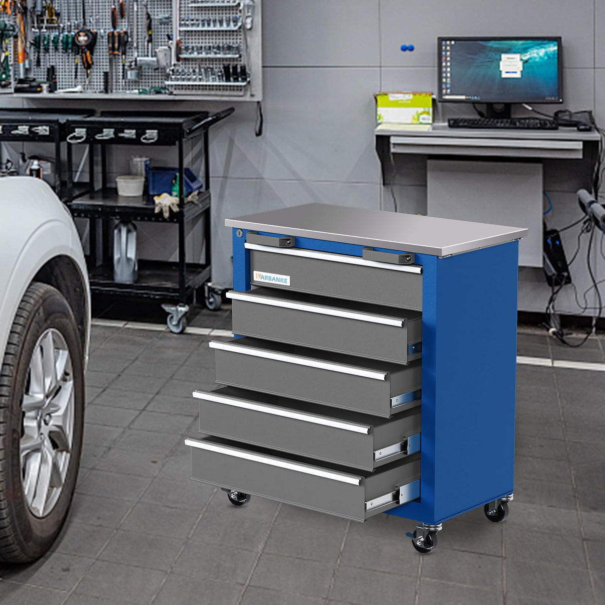 LARBANKE 5-Drawer Rolling Tool Chest,Tool Cabinet on Wheels with Keyed Locking System and Drawer Liners,Tool Chest with Link Buckle and can be LARBANKE