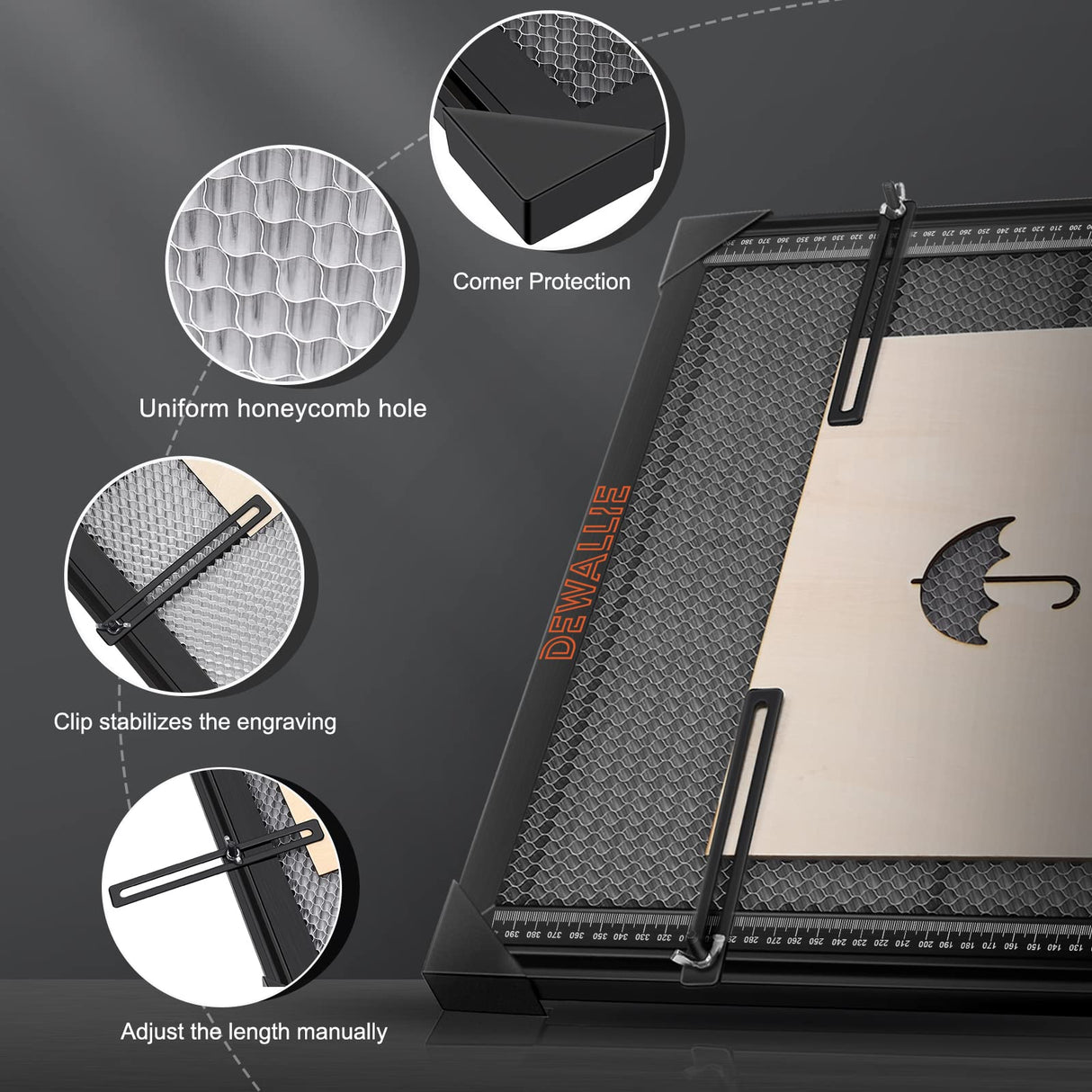 DEWALLIE Honeycomb Laser Bed with Fixture, 18.5x17.32x0.87'' Honeycomb Working Table for Xtool D1 and D1 Pro Diode Laser Engraver and Cutter, Smooth DEWALLIE