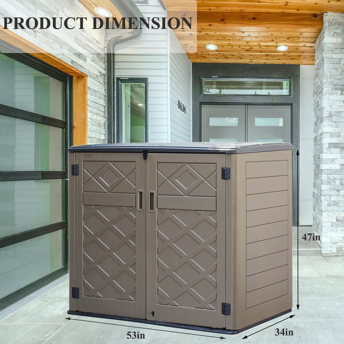 ADDOK Horizontal Large Outdoor Storage Sheds, Resin Patio Outdoor Storage Cabinet for Patio Furniture,Grill, Pool Toys and Gardening Tools. ADDOK