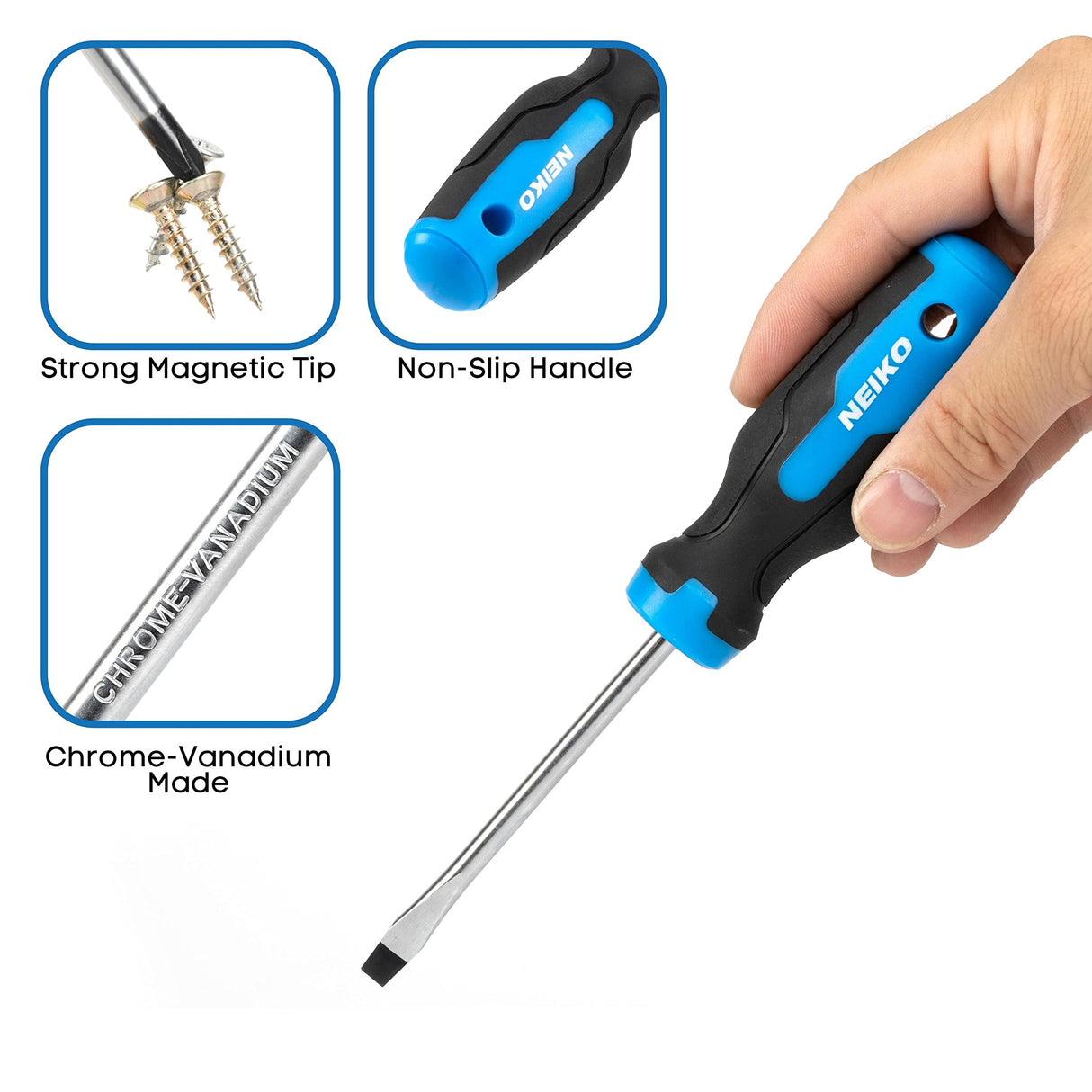 NEIKO 01378A Magnetic Screwdriver Set | 10 Piece | Phillips & Flathead | Heat Treated Chrome Vanadium Steel | Slotted Head Tip with Non-Slip Neiko