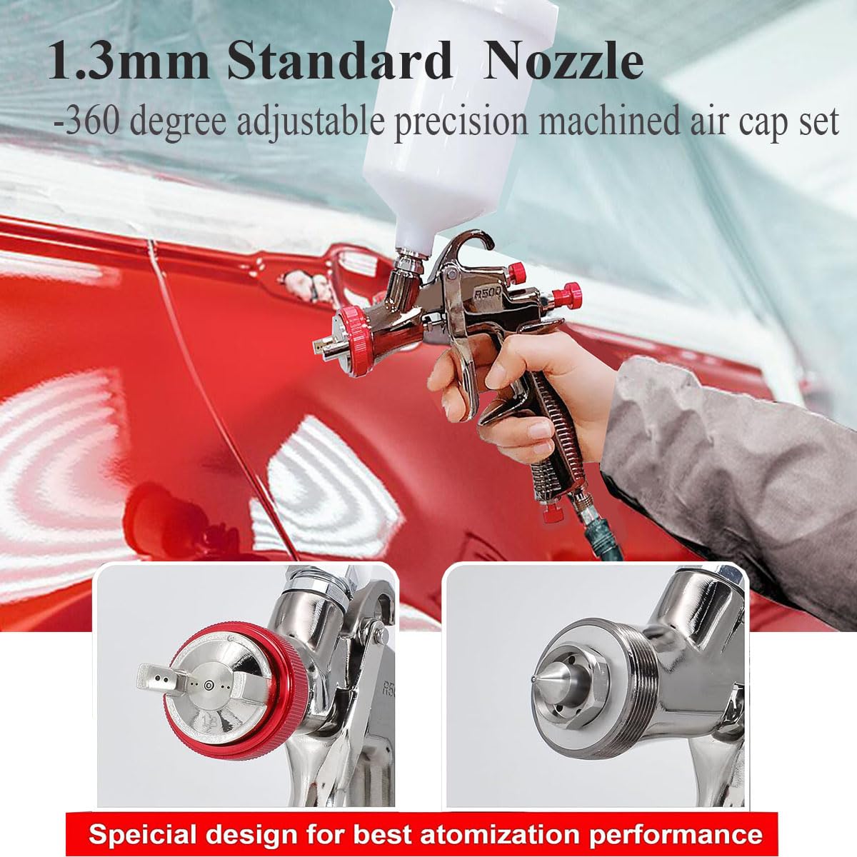 LVLP Spray Gun R500 with 1.3/1.5/1.7/2.0mm Nozzles,Air Regulator and 5 pcs Paint Filters,Automotive Air Paint Sprayer Gun for Painting Car,Furniture DAXINYANG