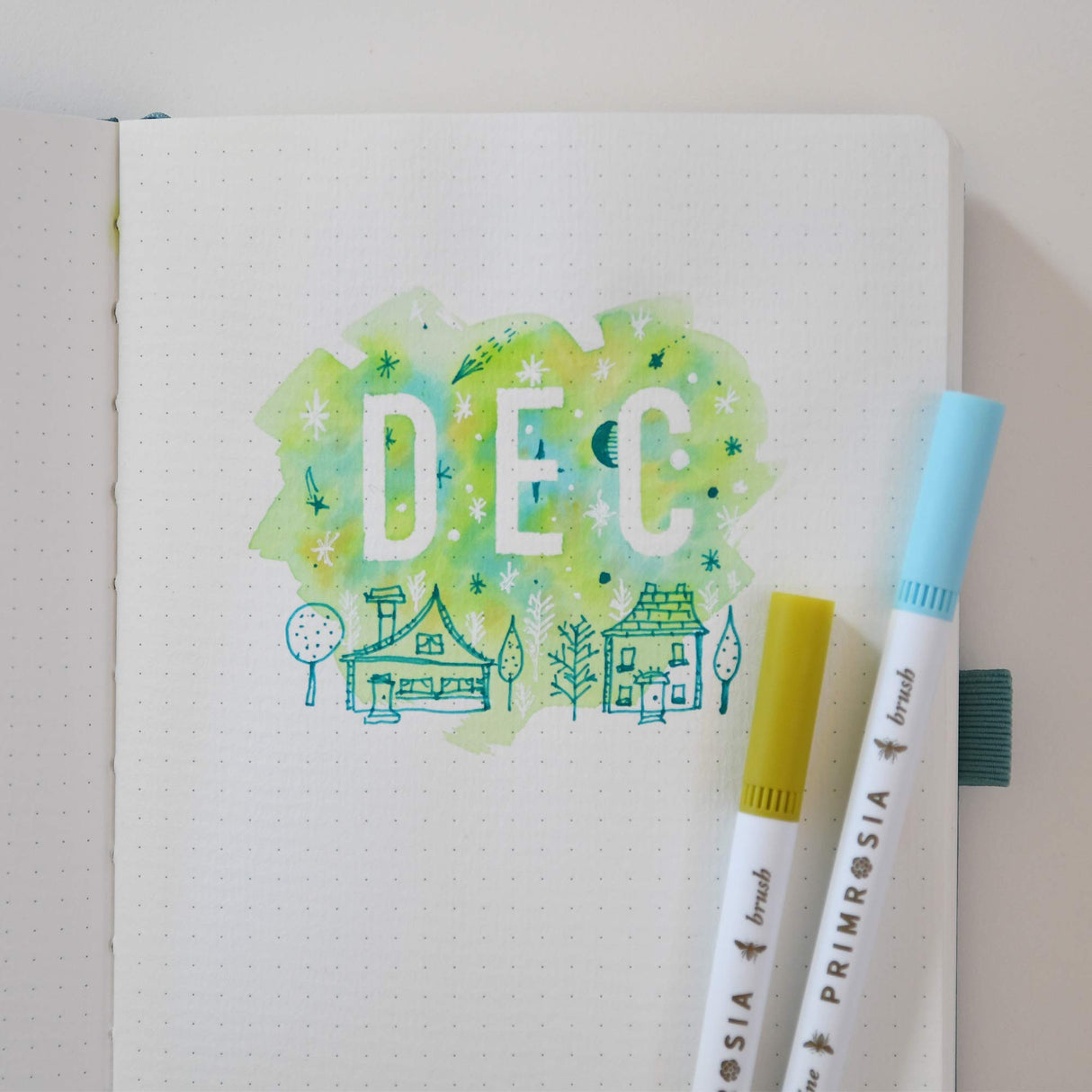 Winter Wonderland – 100 Dual Tip Markers + Winter Teal Dot Grid Journal Primrosia